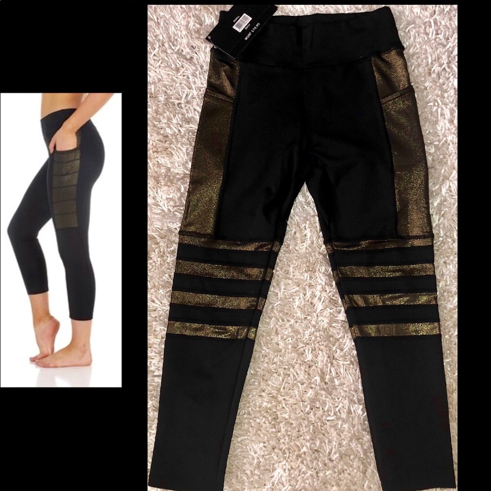 BSP•BETTER SPORTS GOLD METALLIC /BLACK LEGGINGS - Picture 3 of 8